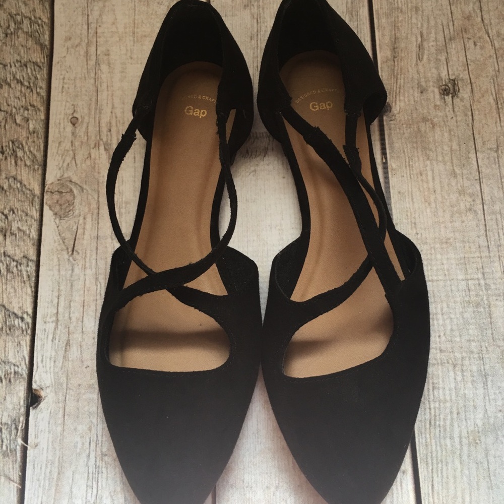Black Strappy Suede Ballet Flats